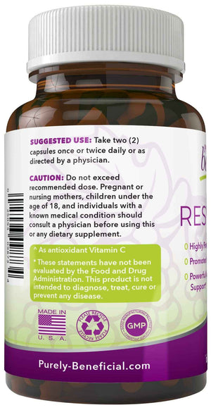 PURELY beneficial RESVERATROL1450-90day Supply, 1450mg per Serving of Potent Antioxidants & Trans-Resveratrol, Promotes Anti-Aging