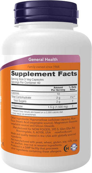 NOW Foods Supplements, D-Mannose 500 mg, Non-GMO Project Verified, Healthy Urinary Tract*, 120 Veg Capsules