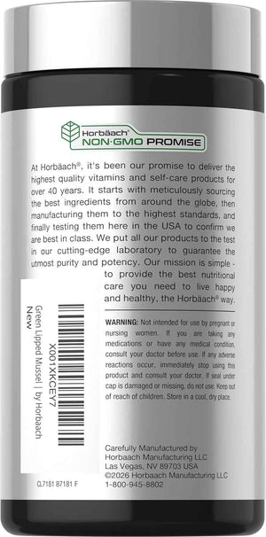 Horbäach Green Lipped Mussel - 120 Capsules - from New Zealand - Premium Freeze Dried Mussel Powder - Non-GMO and Gluten Free