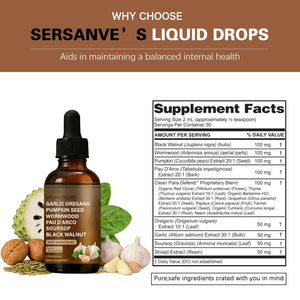 SERSANVE Natural Black Walnut Wormwood Gut Cleanse | Black Walnut Clove Drops with Pumpkin Seed, PAU D’Arco, Soursop, Garlic and Oregano | Vegan, Alcohol-Free Formula for Digestion Support, 2 fl oz SERSANVE buy supplements Au