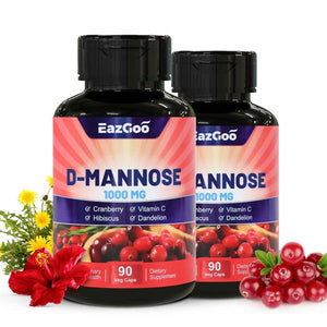EAZGOO D-Mannose Supplement - 1000mg Capsules with Cranberry, Vitamin C, Hibiscus & Dandelion Extract, Support Urinary Health, D Mannose & Cranberry Capsules, 90 Count(Pack of 2)