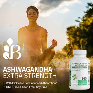 Bronson Ashwagandha Extra Strength Stress & Mood Support 120 Capsules - Vegetarian, Non-GMO, Gluten-Free, Soy-Free, BioPerine for High Absorption