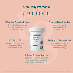 True Grace One Daily Women’s Probiotic - 30 Vegetarian Capsules - 90 Billion CFU - Digestive, Vaginal & Immune Health - Gluten & Soy Free