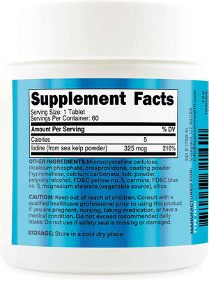 Type Zero Clean Iodine (325mcg) 60 Tablets, from Sea Kelp, Gluten-Free - GMO-Free