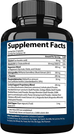 StrongVit Cortisol Supplements for Women and Men with Magnesium, Ashwagandha & L-Theanine. High Cortisol Reducer, Manager, Detox