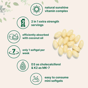 Micro Ingredients Vitamin D3 50,000 IU + K2 MK-7 200 mcg, 240 Softgels - Virgin Coconut Oil - 2-in-1 Support - Easy to Swallow, Non-GMO