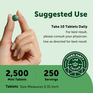 Micro Ingredients Organic Spirulina Chlorella Mini Tablets, 2,500 Tablets (8 Month Supply) - 50/50 Algae Blend - No Fillers, Non-GMO
