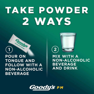 Goody's Nighttime Powder, Pain Reliever & Sleep Aid with Acetaminophen & Diphenhydramine Citrate, Caffeine Free, 16 Count