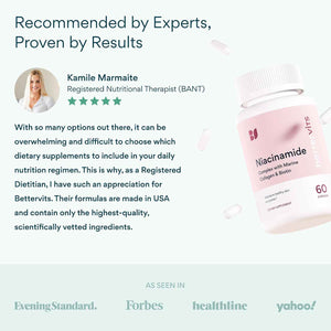 Bettervits Niacinamide Supplement with Vitamin B3, Marine Collagen & Hyaluronic Acid | High-Strength Vitamin B3 Capsules 300 mg. with Turmeric for Energy Metabolism & Skin Support - 60 Capsules