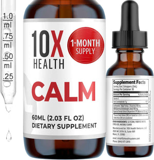 10X Health Calm Drops - 100mg, 2.03 Fl Oz - Gaba Supplements: 100mg L-Theanine, Calm & Stress Support, Natural Flavor, 2.03 Fl Oz