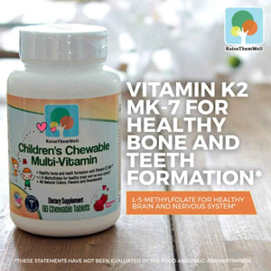 Raise Them Well Tasty Chewable Kids Multivitamin, All-Natural Colors, Flavors & Sweeteners, Daily Essential Vitamins for Children, Easy-to-Chew Vitamins, Strawberry