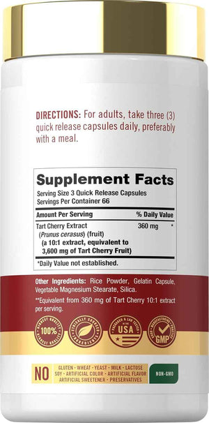 Carlyle Tart Cherry Extract Capsules - 200 Count - Non-GMO and Gluten Free Formula - Traditional Herb Supplement