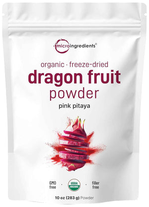 Micro Ingredients Organic Dragon Fruit Powder, 10oz - Natural Fruit Flavor - Freeze-Dried Pink Pitaya Source - No Sugar & Additives - Great for Drinks, Smoothie, & Beverages - Non-GMO & Vegan Friendly