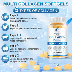 SIGNILIFE Multi Collagen Peptides for Women & Men, Hydrolyzed Collagen Peptides-Type I, II, III, V, X - with Hyaluronic Acid,Vitamin C,Biotin