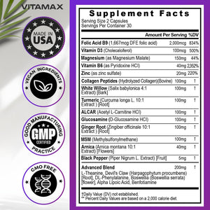 Sciatic Nerve Health Support - Sciatic Nerve Supplement Capsules with Folic Acid, Pea, Glucosamine, MSM, Vitamin B Complex, Alpha Lipoic Acid 300mg – 60ct – Made in USA VitamaxBuy Supplements Australia