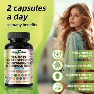 HEALOADING Sea Moss Capsules:Wildcrafted Organic Irish Seamoss & Bladderwack - Rich in Minerals, Supports Thyroid Health, Digestion, Skin & Immune System - Vegan, Non-GMO HEALOADINGBuy Supplements Australia