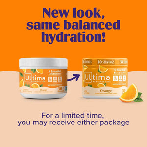Ultima Replenisher Electrolyte Powder Drink Mix Bundle - Sugar Free - Orange, 30 Serving Canister and 20 Stickpacks - 6 Electrolytes and Minerals - Keto Friendly, Vegan, Non-GMO