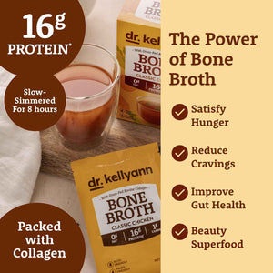 Dr. Kellyann Bone Broth Packets Variety Pack (3 Boxes, 21 Servings) - Classic Chicken, Thai Lemongrass & French Onion