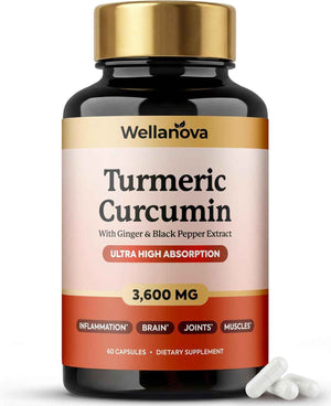 Turmeric Curcumin Supplement with Ginger & Black Pepper Extract 3,600 mg - Ultra High Absorption, Inflammation, Joint & Muscle Support, 60 Capsules