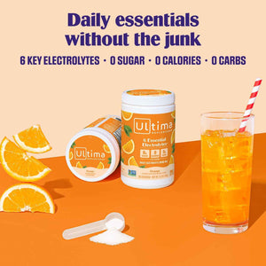 Ultima Replenisher Electrolyte Powder Drink Mix Bundle - Sugar Free - Orange, 90 Serving Canister and 20 Stickpacks - 6 Electrolytes and Minerals - Keto Friendly, Vegan, Non-GMO