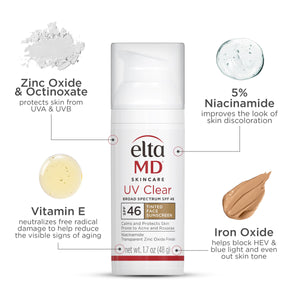 EltaMD UV Clear Tinted Sunscreen for Face, SPF 46 with Zinc Oxide, Oil-Free, Dermatologist Recommended, For Acne-Prone Sensitive Skin, 1.7 oz EltaMDBuy Supplements Australia