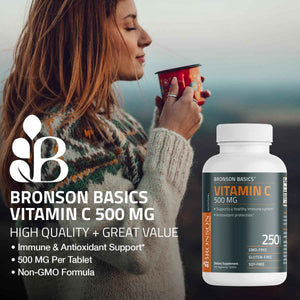 Bronson Vitamin C 500 mg Immune & Antioxidant Support, Non-GMO, 250 Tablets - Daily Vitamin C Replenishment, Vegetarian Formula, Gluten-Free & Soy-Free