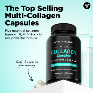 Vital Vitamins Multi Collagen for Women & Men - Type I, II, III, V, X - Grass Fed, Non-GMO - 150 Capsules Vital Vitamins buy supplements Au