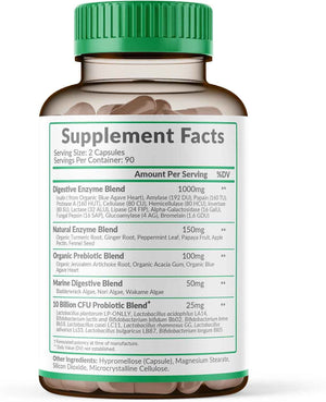 Wholesome Wellness Digestive Enzymes 1000MG Plus Prebiotics & Probiotics Supplement, 180 Capsules, Organic Plant-Based Vegan Formula for Digestion & Lactose with Amylase & Bromelain,3-6 Months Supply