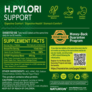 NATURION H. Pylori Support - Digestive Health Supplement with G-FOS Blend, Whey Protein, Licorice, Mastic Gum, Vitamin U, and Vitamin B2 - Stomach Comfort & Gut Balance - 60 Tablets, 30 Day Supply NATURION buy supplements Au