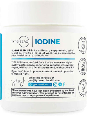 Type Zero Clean Iodine (325mcg) 60 Tablets, from Sea Kelp, Gluten-Free - GMO-Free