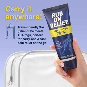 RUB ON RELIEF Arthritis Pain Relief Cream - 10-in-1 Non-Greasy Joints Pain Cream for Knees, Back, Neck, Hands, & Muscle Aches with Menthol, Camphor, Arnica, MSM & Turmeric Up to 8 Hours, 3oz (1 Pack)