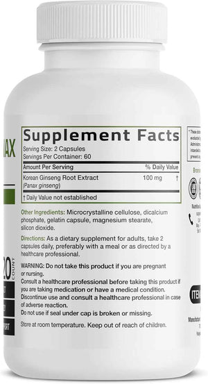 Bronson Korean Panax Ginseng Supports Energy, Endurance & Vitality + Memory and Mental Performance, 120 Capsules