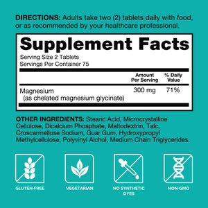 Qunol Magnesium Glycinate 300mg, 100% Glycinate Chelated Magnesium Supplement, 150ct Tablets QunolBuy Supplements Australia