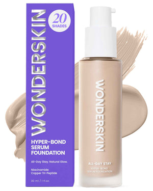 Wonderskin Hyper Bond All-Day Stay Serum Foundation - Waterproof, Transfer-Proof, 24HR Longwear Face Makeup with Niacinamide & Hyaluronic Acid - Lightweight, Natural Finish (Moonstone)