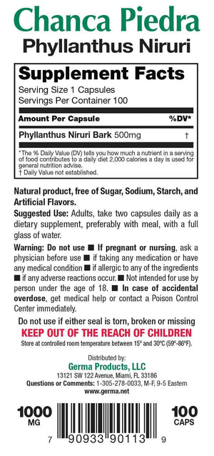 Germa Chanca Piedra Supplement – 500mg Phyllanthus Niruri – Traditional Stone Breaker Herb for Urinary & Kidney Support – Rainforest Botanical – 100% Natural Vegan Capsules, 100 Count GermaBuy Supplements Australia
