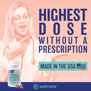 WELMATE Urinary Pain UTI Relief Maximum Strength (Phenazopyridine HCL) - Improve Urinary Tract Health & Bladder Control, Urgency, & Discomfort - Over-The-Counter Medication for Men & Women (72 Pills)