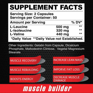 Maximum BCAA By Alfa Sports - Branched-Chain Amino Acids Supplement with L-Leucine, L-Isoleucine & L-Valine - Muscle Support Formula - 100 Capsules (2-Pack)