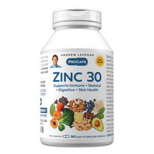 Andrew Lessman ProCaps Zinc 30mg with L-Lysine 60 Capsules - Chelated Zinc Citrate for enhanced absorption with L-Lysine. Supports immune, skin & enzyme function.