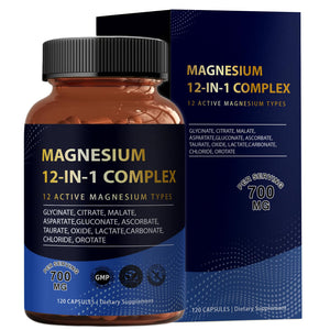 Puravita Magnesium Complex 700mg 12 in 1 Magnesium Supplement with Glycinate, Citrate, Malate & More | Easy Absorption, Energy Support, Vegan & Non-GMO | 120 Capsules (1pc) YPRYPR buy supplements Au