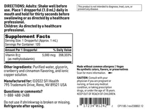 Klaire Labs SFI Health Vitamin B12 Liquid Drops 5mg - Mood & Cognitive Support from 5000mcg Active Coenzyme Methylcobalamin - Hypoallergenic (120 Servings, 4 Fluid Ounces) SFI HealthBuy Supplements Australia