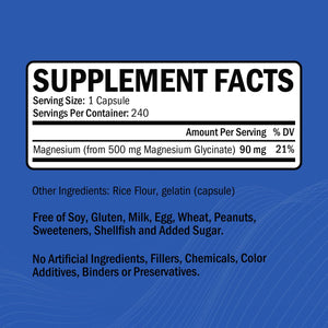 Magnesium Glycinate - High Absorption Magnesium Supplement 500mg Per Serving for Stress Relief, Sleep, Heart and Bone Health, Nerve Support - Non-GMO, Gluten-Free, Gentle on Stomach, 240 Capsules GOODBIOBuy Supplements Australia