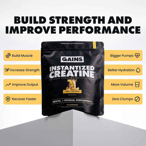 Gains in Bulk Instantized Creatine Monohydrate for Women and Men, Soluble Pre Workout Powder, Supports Muscle Building, Strength and Performance, Unflavored and Sweet Lemonade, 60 Servings