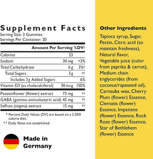 RESCUE Bach Plus Mood & Stress Support Gummies, Daytime Dietary Supplement with Passionflower, GABA, Saffron & Vitamin D, Natural Orange Flavor, Vegan & Gluten-Free, 3 Pack, 180 Count Total
