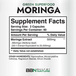 Built by Nature Moringa – 500mg Pure Moringa Leaf Extract 50:1 per Serving – High Potency Moringa Supplement – 120 Capsules Built by NatureBuy Supplements Australia