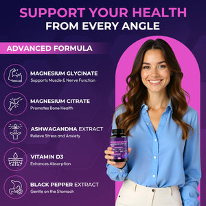 Magnesium Glycinate Complex 1150mg - Gentle on Stomach High Absorption Magnesium Capsules with Citrate, Silica, Ashwagandha & Vitamin B6 for Zzz, Stress Relief, Muscle Support for Adults, Women & Men Cytona buy supplements Au
