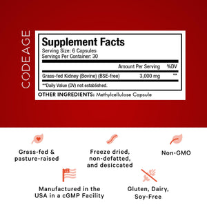 Codeage Grass Fed Beef Kidney Supplement - Freeze Dried, Non-Defatted, Desiccated Glandulars Nutrition Bovine Pills – Pasture Raised Beef Vitamins - Non-GMO -180 Capsules CodeageBuy Supplements Australia