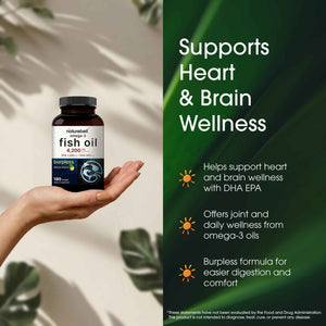 NatureBell Omega-3 Fish Oil - 180 Softgels - Support for Joint, Brain & Heart Health* - with EPA & DHA - No Burps or Fishy Aftertaste - Non-GMO