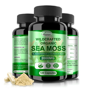 Fleamart Irish Sea Moss Capsules 120ct Raw Organic Sea Moss Wildcrafted Bladderwrack