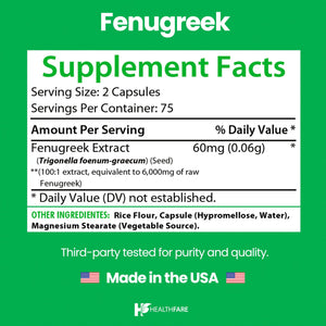 Healthfare Fenugreek Seed Extract 6000mg | 150 Vegan Capsules | Concentrated Herbal Supplement | Non-GMO, Gluten-Free | Made in USA Healthfare buy supplements Au