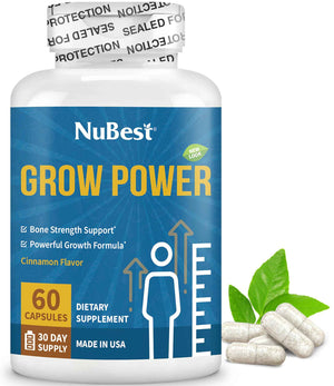 NuBest Grow Power - Calcium Supplement, Magnesium Supplement with Vitamin D3, B6, Zinc, Phosphorus and Multivitamin for Strong Bones, Overall Health for Age 10+ - 60 Capsules - 1 Month Supply